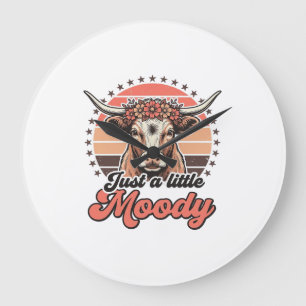 Moody Cow Retro Sunset Vintage Engraving Design_1 Large Clock