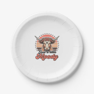 Moody Cow Retro Sunset Vintage Engraving Design_1 Paper Plates
