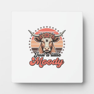Moody Cow Retro Sunset Vintage Engraving Design_1 Plaque