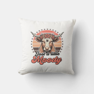 Moody Cow Retro Sunset Vintage Engraving Design_1 Throw Pillow