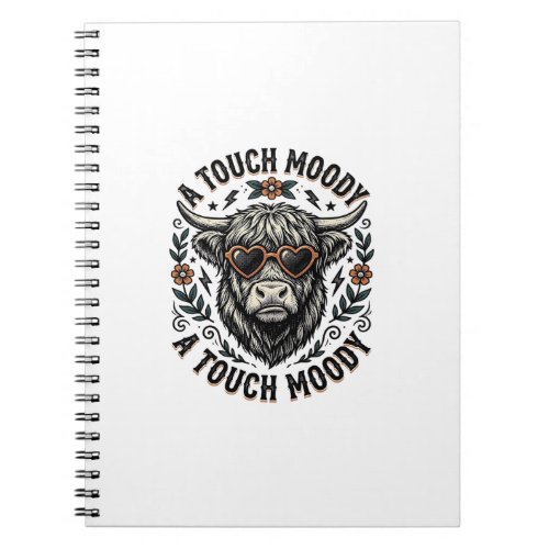 Moody Cow Shirt Vintage Engraving Farm Animal Notebook