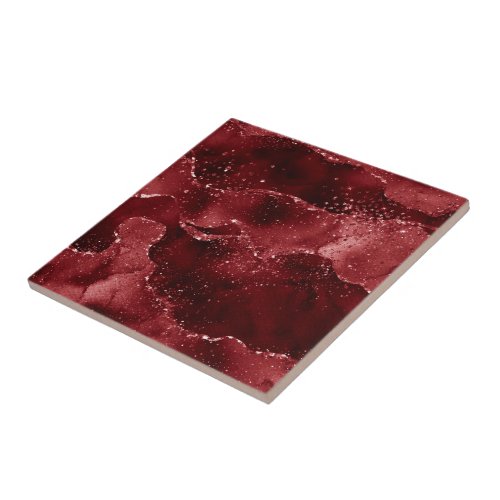 Moody Crimson Agate Dark Blood Red Jewel Tone Ceramic Tile