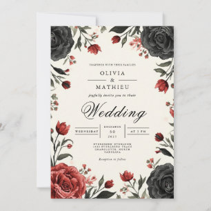 Moody Crimson Bloom Floral Wedding Invitation