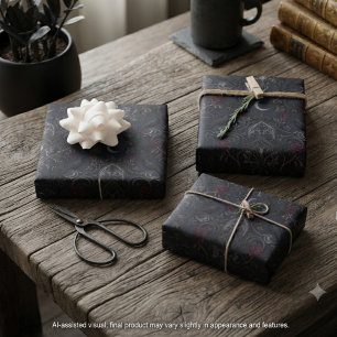 Moody Crimson Damask Raven Roses Wrapping Paper Sheets