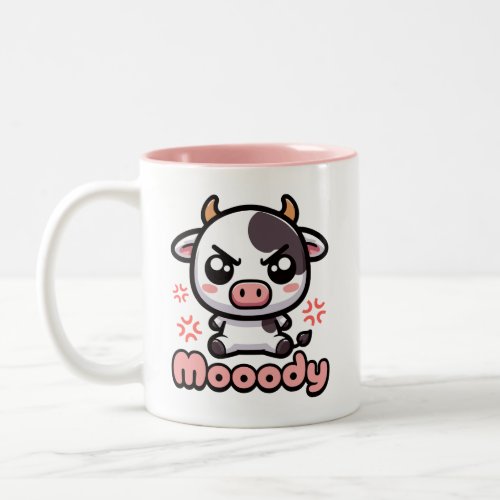 Moody Cute Angry Cow Pun Cartoon Two_Tone Coffee Mug