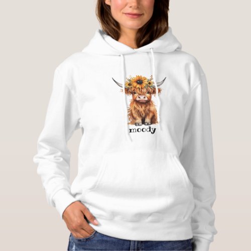 Moody cute funny highland cow sunflower hoodie