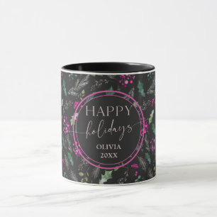 Moody Cute Winter Holly Happy Holidays Mug 