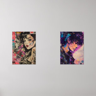 Moody Cyberpunk Anime Poster Wall Art Sets