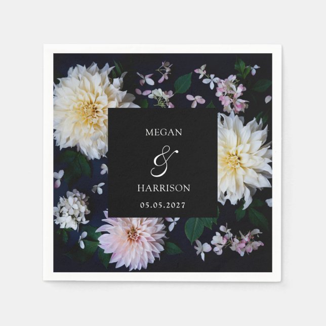 Moody Dahlia Floral Napkins (Front)