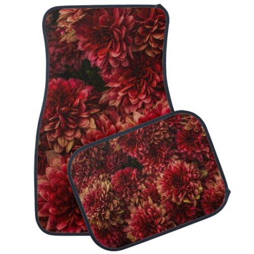 Moody Dahlia Flowers Dark Texture Car Floor Mat