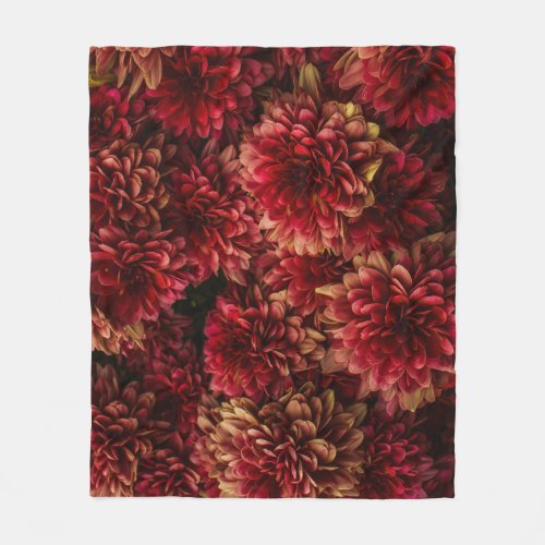 Moody Dahlia Flowers Dark Texture Fleece Blanket