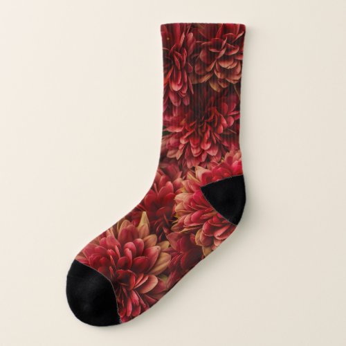 Moody Dahlia Flowers Dark Texture Socks