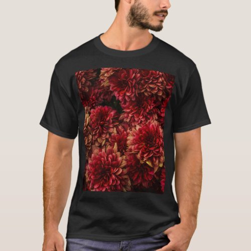 Moody Dahlia Flowers Dark Texture T_Shirt