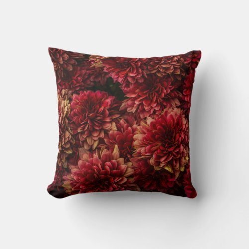 Moody Dahlia Flowers Dark Texture Throw Pillow