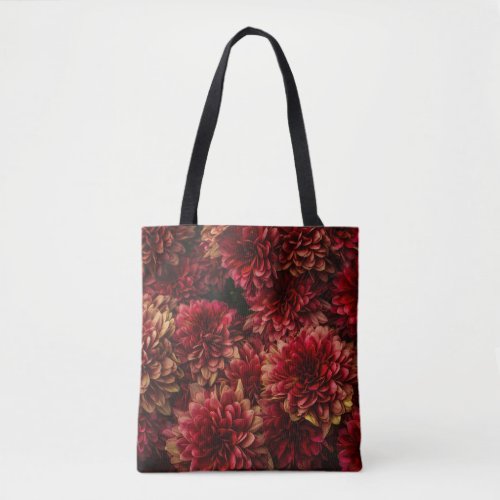 Moody Dahlia Flowers Dark Texture Tote Bag