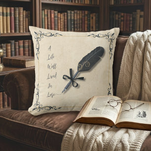 Moody Dark Academia Vintage Book Style Reading Throw Pillow