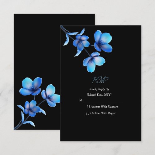 Moody Dark Blue Floral Elopement Wedding RSVP Card
