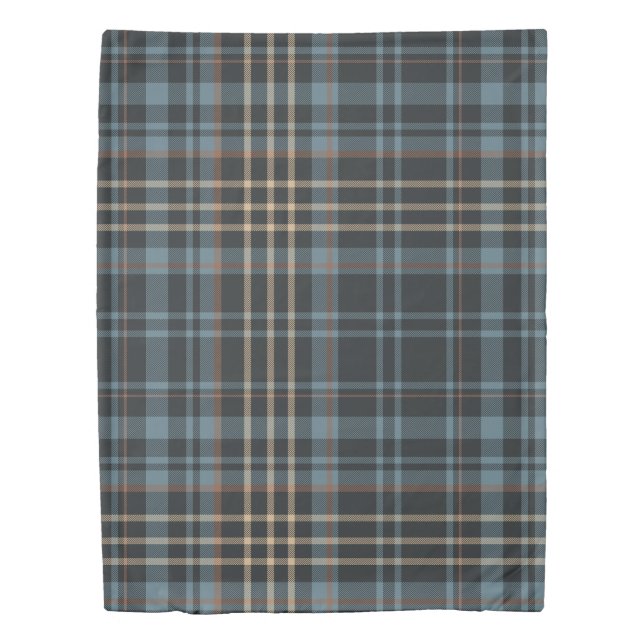 Moody Dark Blue Plaid Duvet Cover (Front)