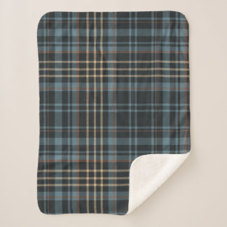 Moody Dark Blue Plaid Sherpa Blanket