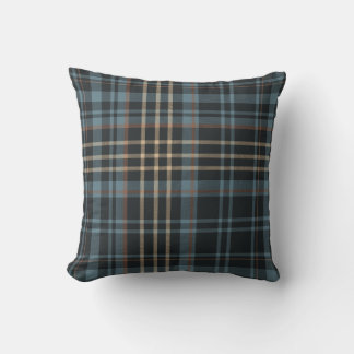 Moody Dark Blue Plaid Throw Pillow