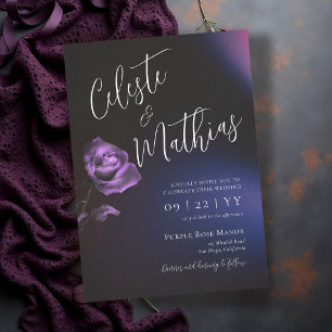 Moody Dark Blue Purple Rose Gothic Romance Wedding Invitation
