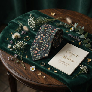 Moody Dark Botanical Wildflower Meadow Floral Neck Tie