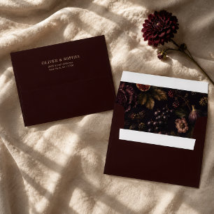 Moody Dark Burgundy Botanical Floral wedding Envelope