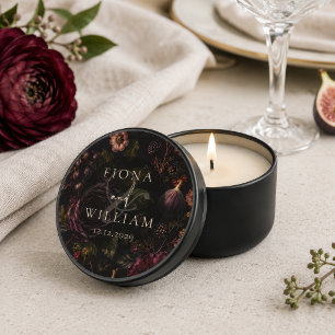 Moody Dark Burgundy Botanical Wedding Mini Candle Favors