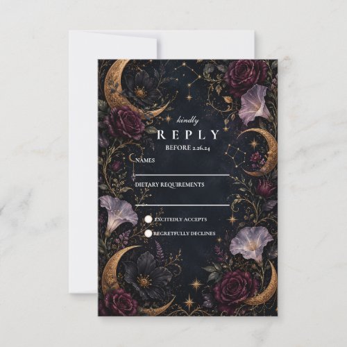 Moody Dark Celestial Wedding RSVP Card