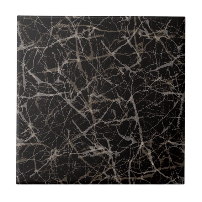Moody Dark Elegant Black Marble Stone Texture  Ceramic Tile (Front)