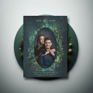 Moody Dark Elegant Enchanted Forest Photo Wedding Save The Date