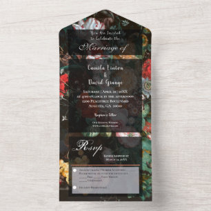 Moody Dark Floral All in One Wedding Invite