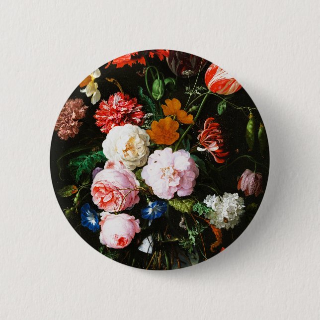 Moody Dark Floral Botanical Fine Art Print Button (Front)