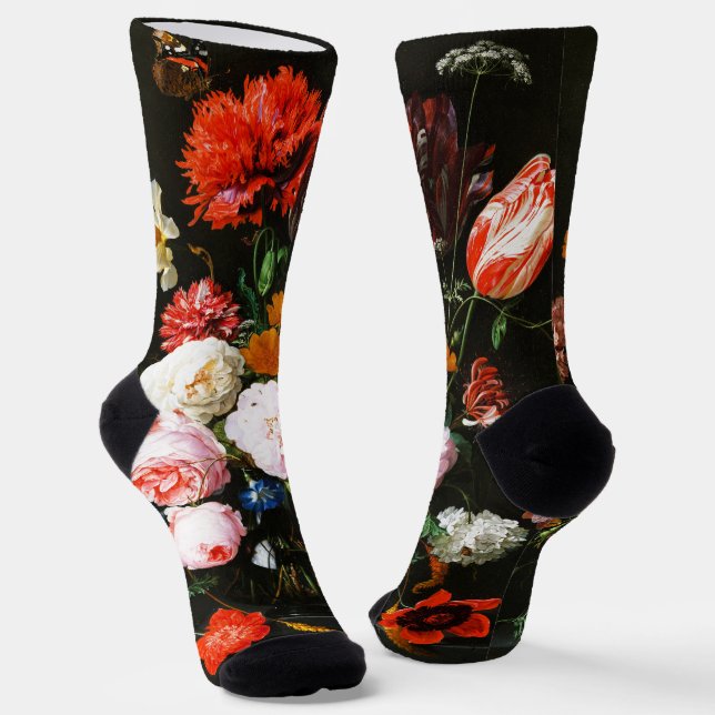 Moody Dark Floral Botanical Fine Art Print Socks (Angled)