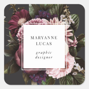 Moody Dark Floral Elegant Business Card Square Sticker
