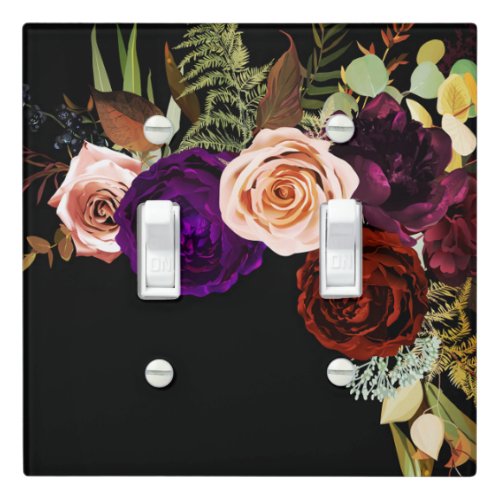 Moody Dark Floral Greenery Bold Color Chic Wedding Light Switch Cover