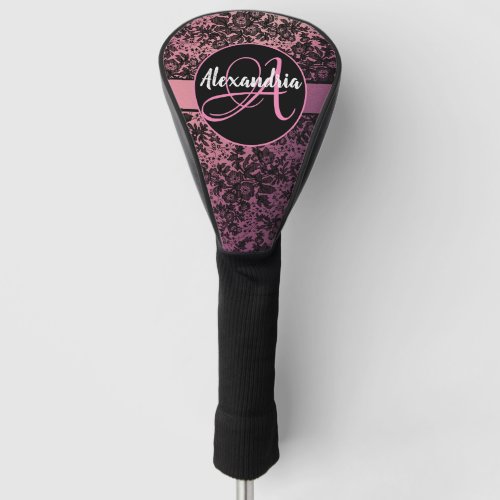 Moody Dark Floral on Pink Monogram    Golf Head Cover