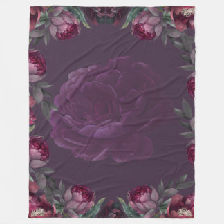 Moody Dark Floral Purple Peony Fleece Throw Blanke Blanket