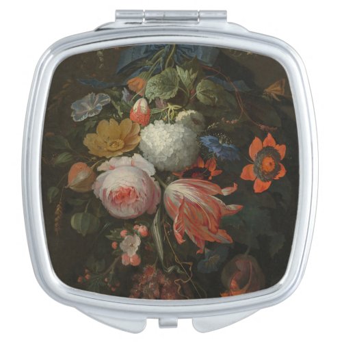 Moody Dark Floral Vintage Art Compact Mirror