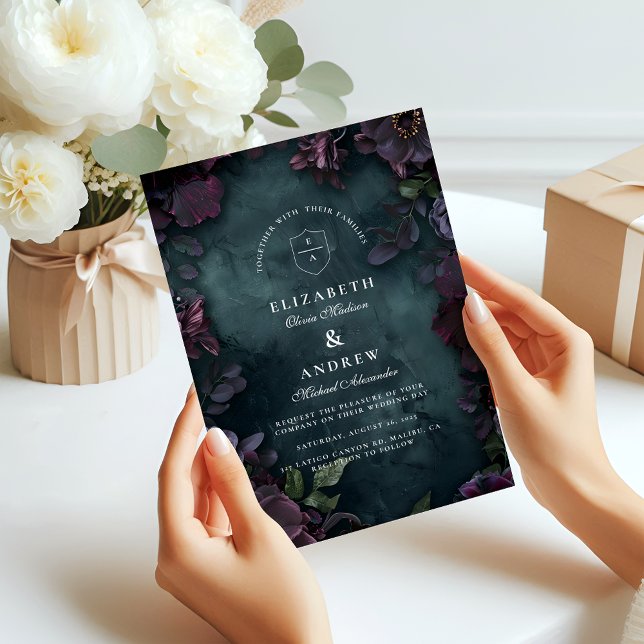 Moody Dark Floral Wedding Invitation (Creator Uploaded)