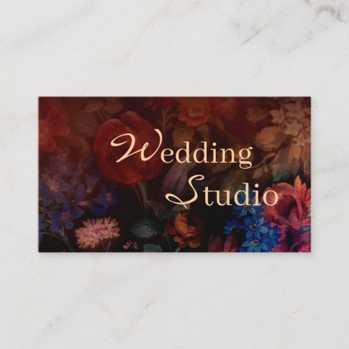 Moody Dark Floral Wedding Studio Business Card