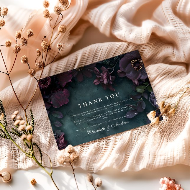 Moody Dark Floral Wedding Thank You Card (Creator Uploaded)