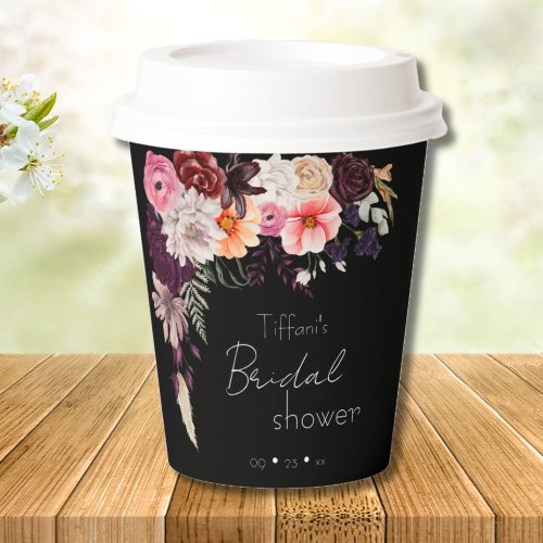 Moody Dark Flowers  Greenery Bridal Shower Paper Cups