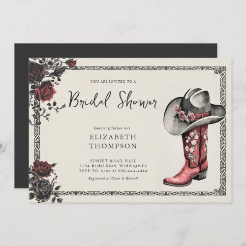 Moody Dark Goth Western Black Roses Bridal Shower Invitation