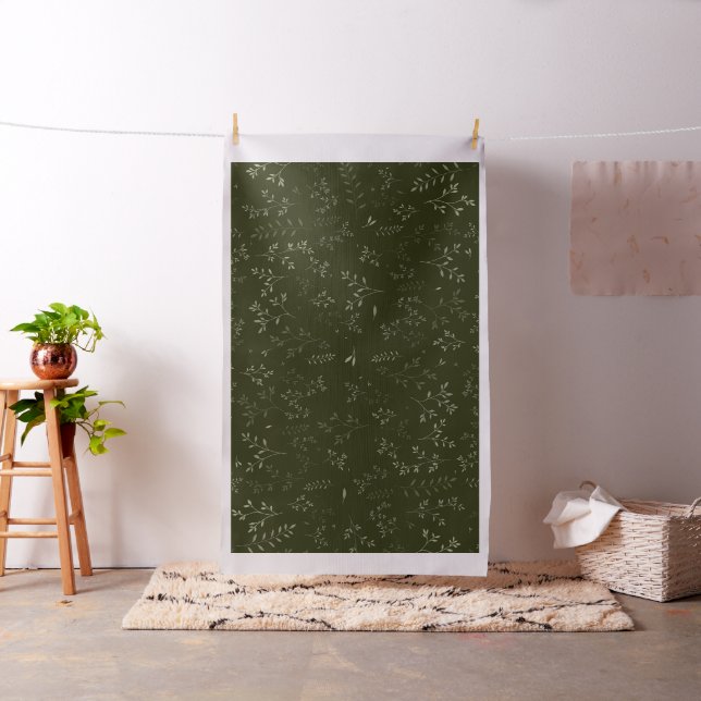 Moody Dark Green Ditsy Botanical Pattern Fabric (In Situ)