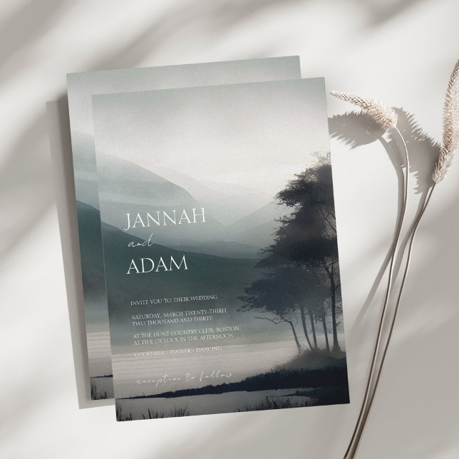 Moody Dark Mountain Woodland Wedding  Invitation (Creator Uploaded)