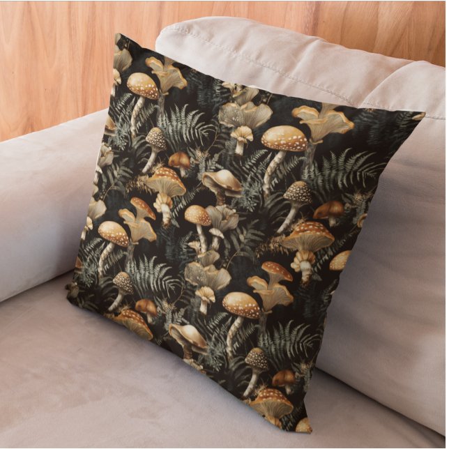 Moody Dark Mushroom Forest Goblincore Throw Pillow (Creator Uploaded)