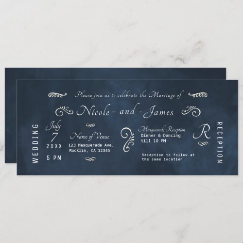 Moody Dark Navy Blue Watercolor Modern Wedding   Invitation