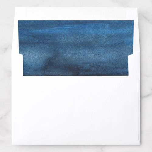Moody Dark Navy Blue Watercolor Wash Wedding Envelope Liner