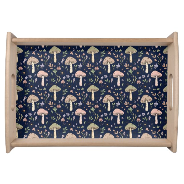 Moody Dark Navy Fungi | Dark Academia Home Decor Serving Tray (Front)